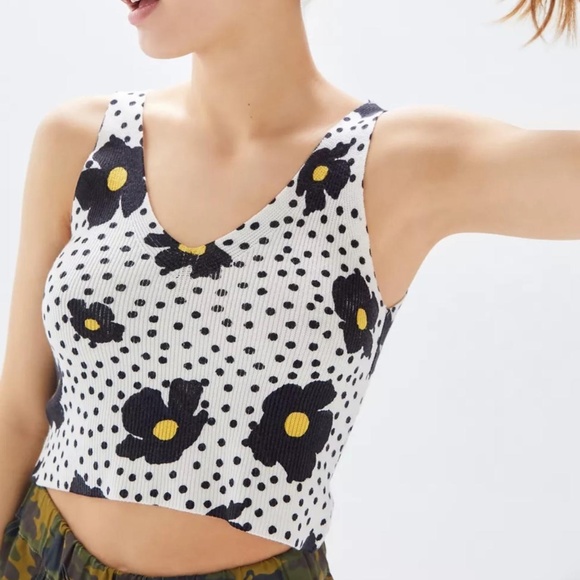 Urban Outfitters UO Floral Polka Dot Cropped Knit Tank Top - Picture 1 of 4